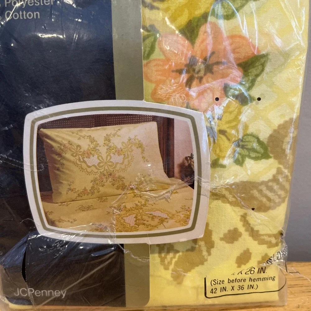 Vintage JC Penney Percale Orange Yellow Floral Standard Pillowcases Cotton Blend